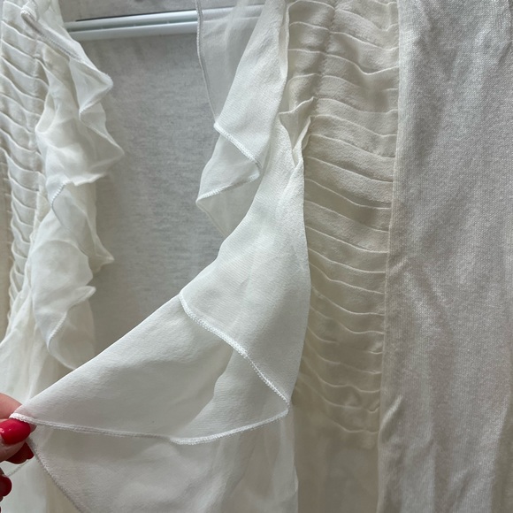 Crème cardigan with sheer 100% silk trim. - Picture 2 of 3